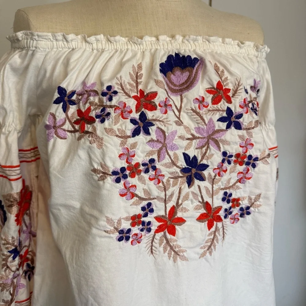 Free‎ People Fleur Du Jour Cotton Shift Dress XS Ivory embroidery XS